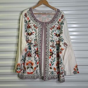 NorthStyle Womens 3X Johny Was Vibes Cotton/Linen Embroidered Open Front Kimono